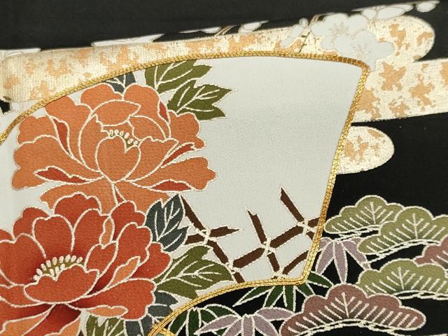 平和屋着物■豪華黒留袖 駒刺繍 地紙草花文 金銀彩 正絹 逸品 CABH0870ou