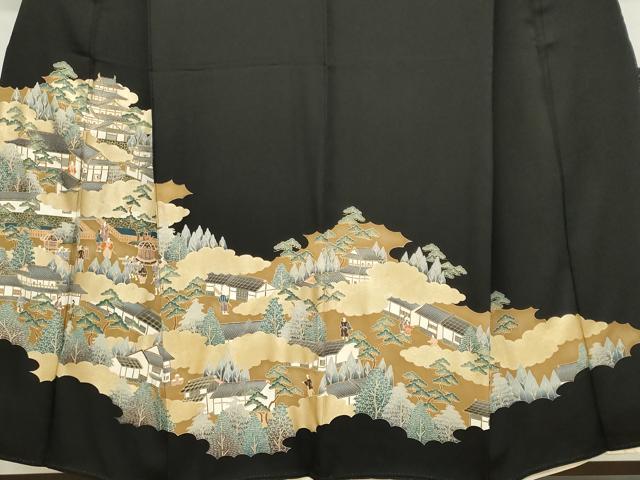 平和屋着物■豪華黒留袖 人物風景文 金彩 正絹 逸品 CABH0871ou