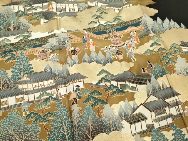 平和屋着物■豪華黒留袖 人物風景文 金彩 正絹 逸品 CABH0871ou
