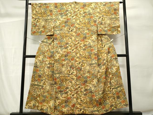 平和屋着物■上質なお召 風景花文 正絹 逸品 CABH0887ou