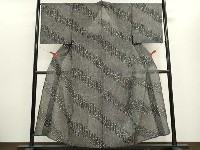 平和屋着物*夏物 小紋 絽 舞花文 黒地 正絹 逸品 CABH0908ou