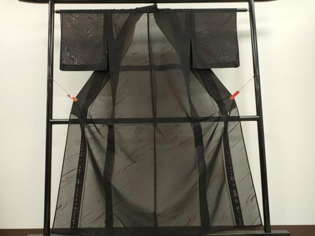 平和屋着物*夏物 小紋 紗 流水文 黒地 正絹 逸品 CABH0915ou