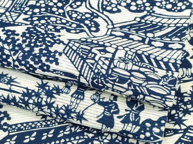 平和屋着物*夏物 浴衣・小紋兼用 綿絽 藍 型染め 人物風景文 綿 逸品 CABH0928ou