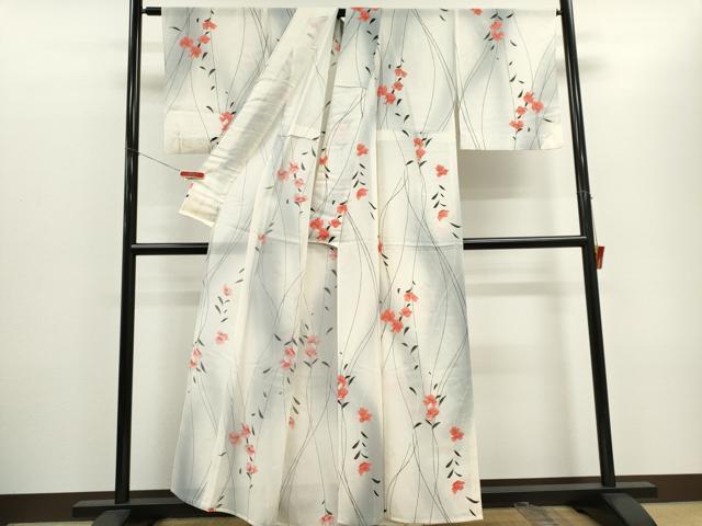 平和屋着物*夏物 小紋 絽 草花文 暈し染め 銀彩 正絹 逸品 CABH0939ou