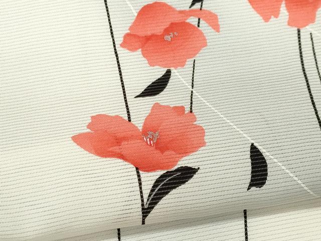 平和屋着物*夏物 小紋 絽 草花文 暈し染め 銀彩 正絹 逸品 CABH0939ou