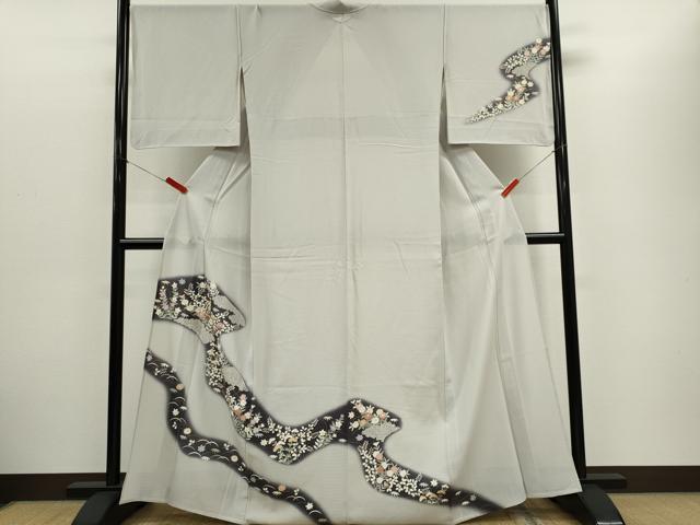 平和屋着物*夏物 訪問着 絽 刺繍 道長草花文 金彩 正絹 逸品 CABH0945ou