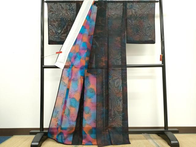 平和屋着物*夏物 小紋 風通紗 唐草文 正絹 逸品 CABH0946ou