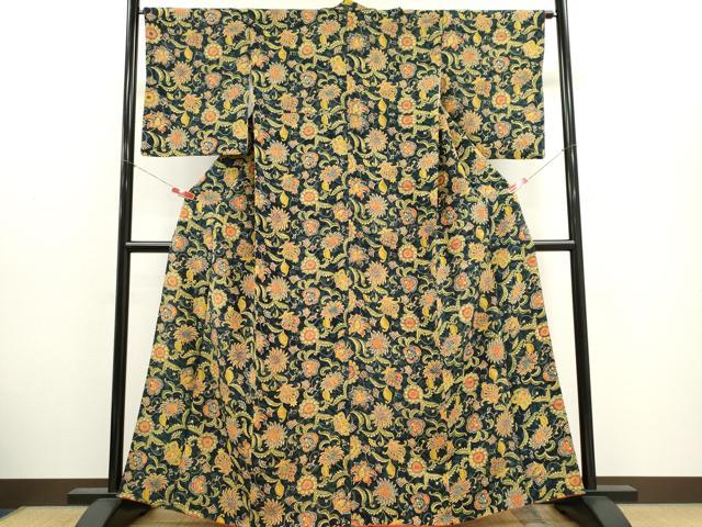 平和屋着物■上質な小紋 更紗花唐草文 正絹 逸品 CABH1083ou