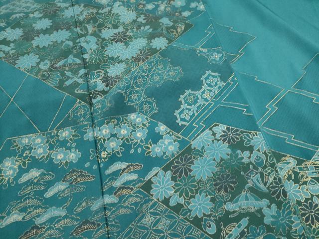 平和屋着物■訪問着 松皮菱吉祥花文 金彩 正絹 逸品 CABH1094ou