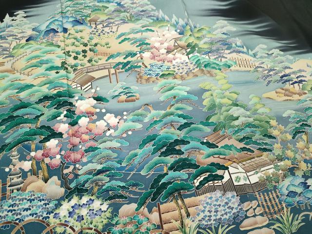 平和屋着物■豪華黒留袖 作家物 風景文 暈し染め 正絹 逸品 CABH1101ou
