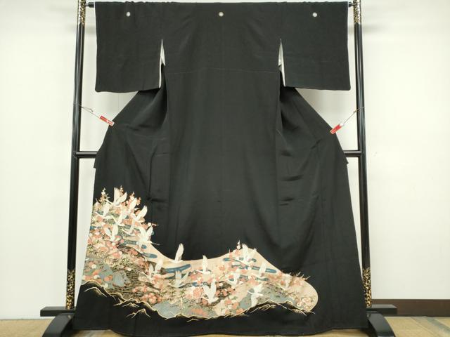 平和屋着物■豪華黒留袖 飛鶴流水花文 正絹 逸品 CABH1108ou