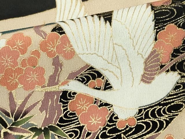 平和屋着物■豪華黒留袖 飛鶴流水花文 正絹 逸品 CABH1108ou