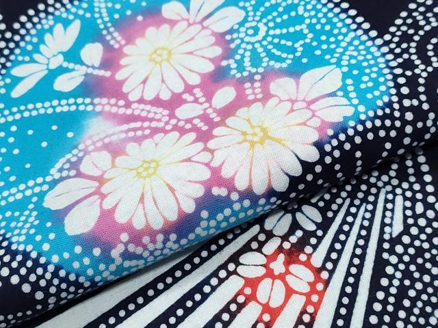 平和屋着物∴夏物 浴衣 注染 手縫い 団扇吉祥花文 日本製 綿 逸品 CABH1225ng