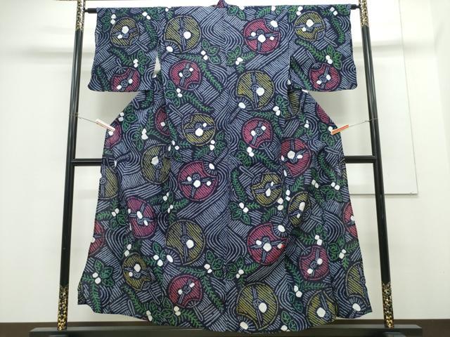 平和屋着物∴夏物 浴衣 有松鳴海絞り 流水団扇草花文 綿 逸品 CABH1237ng