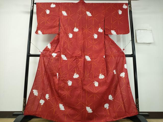平和屋着物∴夏物 浴衣 兎 麻の葉文様 綿 逸品 CABH1245ng