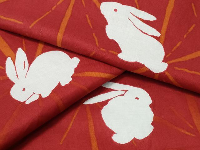 平和屋着物∴夏物 浴衣 兎 麻の葉文様 綿 逸品 CABH1245ng