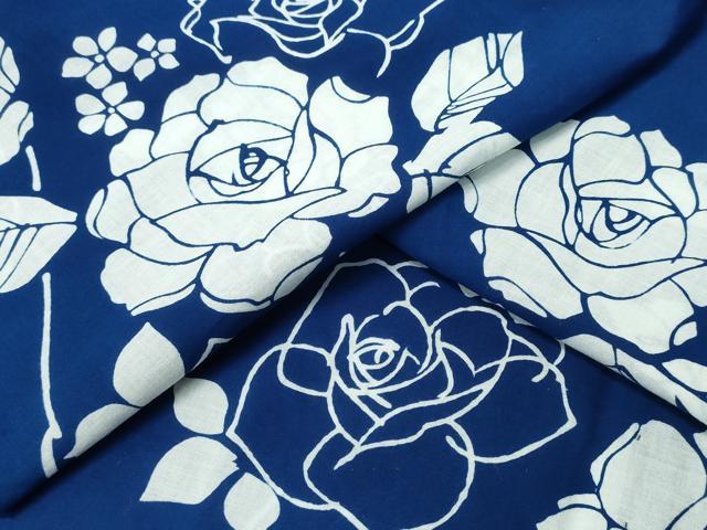 平和屋着物∴夏物 浴衣 藍 注染 手染め 手縫い 薔薇 日本製 綿 逸品 CABH1249ng