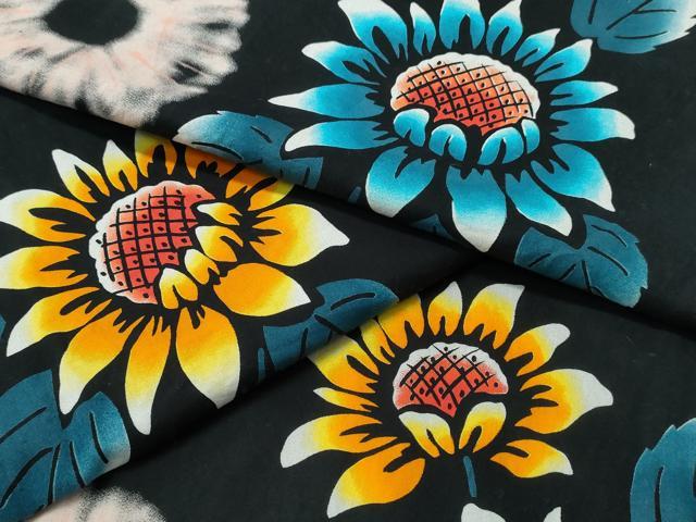平和屋着物∴夏物 浴衣 向日葵 黒地 綿 逸品 CABH1252ng