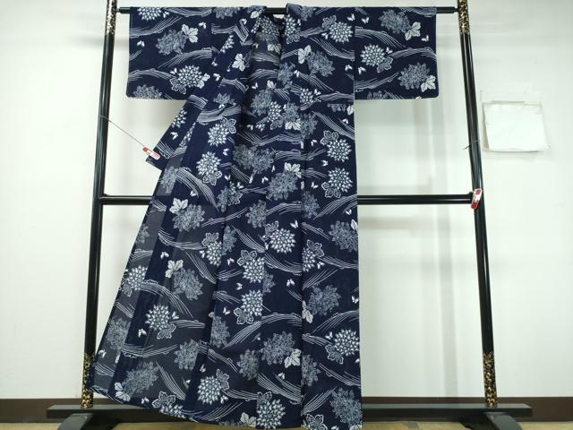 平和屋着物∴夏物 浴衣 綿絽 立波舞蝶菊文 綿 逸品 CABH1253ng