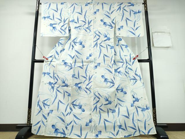 平和屋着物∴夏物 浴衣 金魚 草葉文 ラメ 綿 逸品 未使用 CABH1262ng