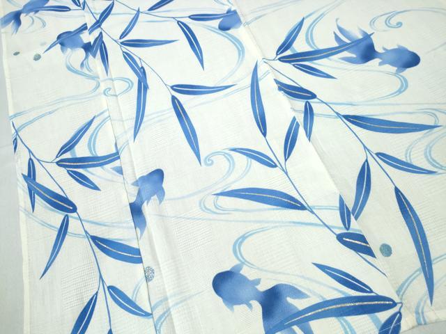 平和屋着物∴夏物 浴衣 金魚 草葉文 ラメ 綿 逸品 未使用 CABH1262ng