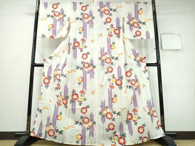平和屋着物∴夏物 浴衣 綿紅梅 朝顔 金彩 綿 逸品 CABH1267ng