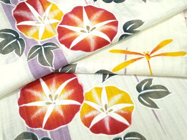 平和屋着物∴夏物 浴衣 綿紅梅 朝顔 金彩 綿 逸品 CABH1267ng