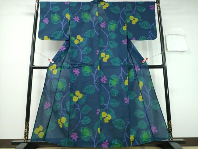平和屋着物∴夏物 浴衣 カエル 蛙 木の実草花文 綿 逸品 CABH1269ng