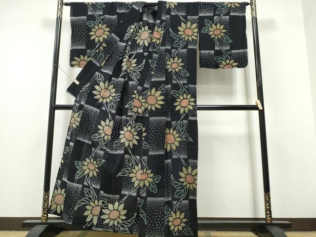 平和屋着物∴夏物 浴衣 有松鳴海絞り 菊文 黒地 綿 逸品 未使用 CABH1283ng