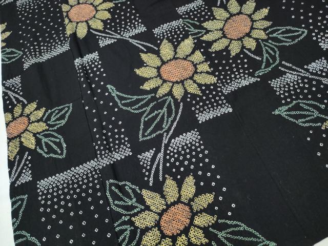 平和屋着物∴夏物 浴衣 有松鳴海絞り 菊文 黒地 綿 逸品 未使用 CABH1283ng