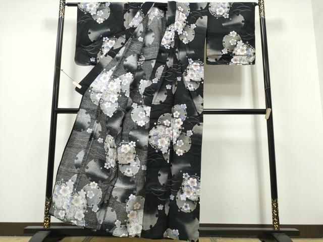 平和屋着物∴夏物 浴衣 芝草雪輪梅文 黒地 綿 逸品 CABH1309ng