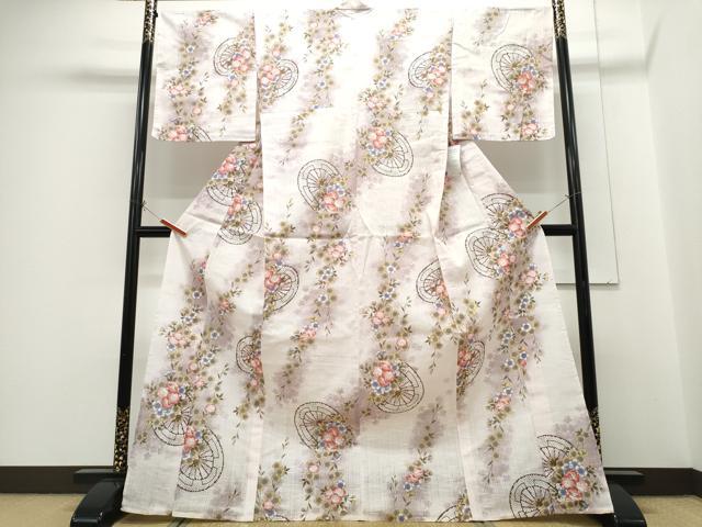 平和屋着物∴夏物 浴衣 源氏車枝垂れ桜 綿 逸品 未使用 CABH1314ng
