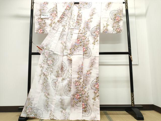 平和屋着物∴夏物 浴衣 源氏車枝垂れ桜 綿 逸品 未使用 CABH1314ng
