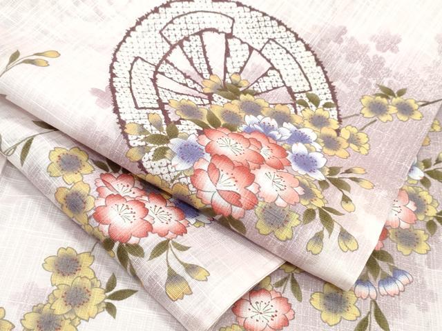 平和屋着物∴夏物 浴衣 源氏車枝垂れ桜 綿 逸品 未使用 CABH1314ng