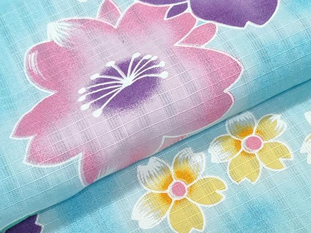 平和屋着物∴夏物 浴衣 綿紅梅 舞桜 綿 逸品 未使用 CABH1316ng
