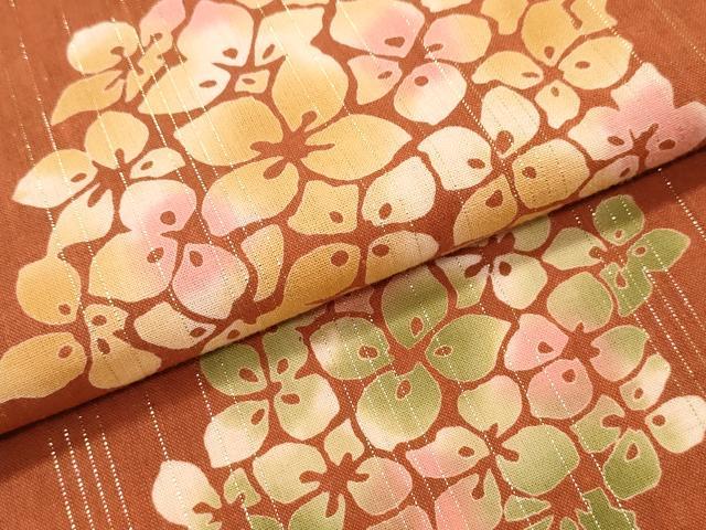 平和屋着物∴夏物 浴衣 手縫い 紫陽花 ラメ糸 綿 逸品 CABH1334ng