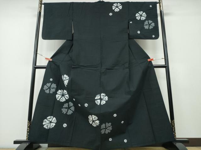 平和屋着物∴夏物 浴衣 有松鳴海絞り 訪問着 舞花文 黒地 綿 逸品 CABH1339ng