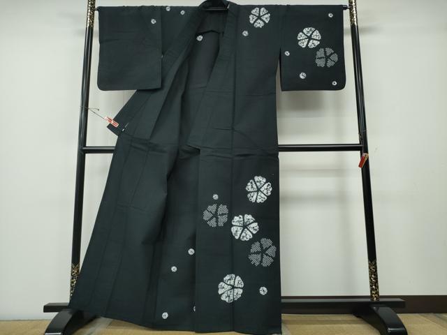 平和屋着物∴夏物 浴衣 有松鳴海絞り 訪問着 舞花文 黒地 綿 逸品 CABH1339ng