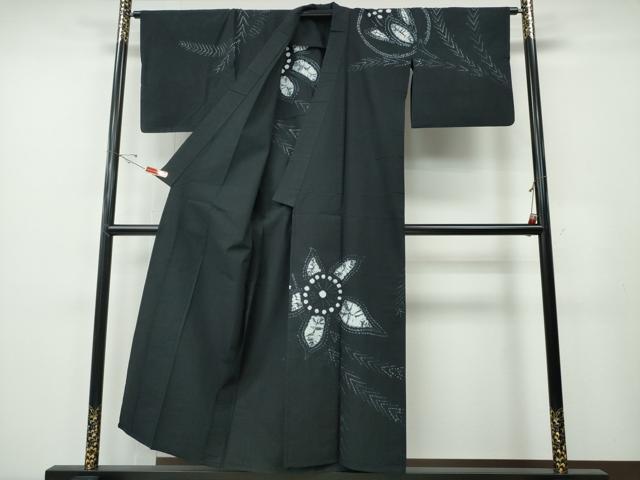 平和屋着物∴夏物 浴衣 有松鳴海絞り 訪問着 舞花枝松 黒地 綿 逸品 CABH1342ng