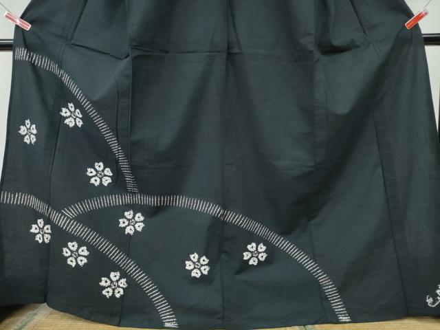 平和屋着物∴夏物 浴衣 有松鳴海絞り 訪問着 舞花文 黒地 綿 逸品 CABH1343ng