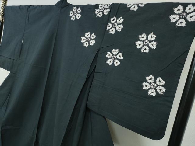 平和屋着物∴夏物 浴衣 有松鳴海絞り 訪問着 舞花文 黒地 綿 逸品 CABH1343ng
