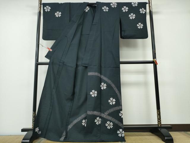 平和屋着物∴夏物 浴衣 有松鳴海絞り 訪問着 舞花文 黒地 綿 逸品 CABH1343ng