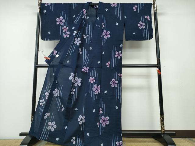 平和屋着物∴夏物 浴衣 有松鳴海絞り 舞桜 濃藍色 綿 逸品 未使用 CABH1346ng