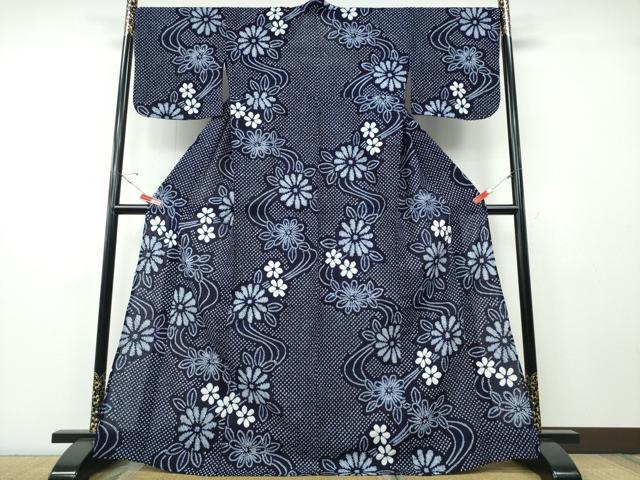 平和屋着物∴夏物 浴衣 有松鳴海絞り 流水舞菊文 綿 逸品 CABH1352ng