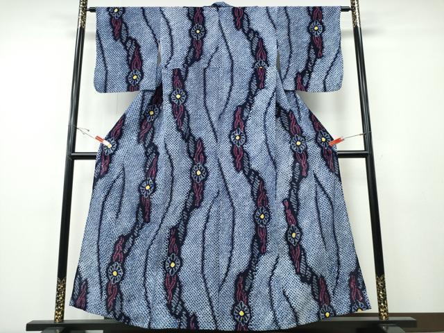平和屋着物∴夏物 浴衣 有松鳴海絞り よろけ縞菊文 綿 逸品 CABH1353ng