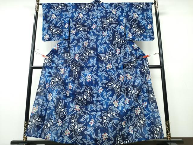 平和屋着物∴夏物 浴衣 有松鳴海絞り 枝花舞蝶文 綿 逸品 CABH1362ng