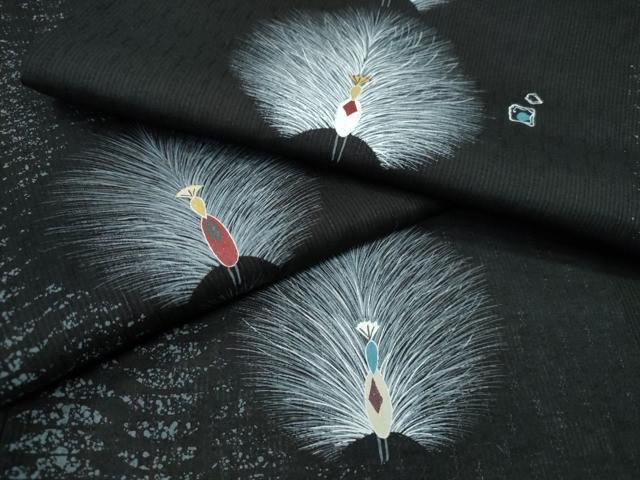 平和屋着物∴夏物 浴衣 孔雀文 黒地 綿 逸品 CABH1371ng