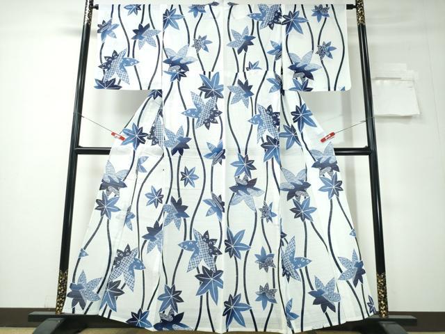 平和屋着物∴夏物 竺仙鑑製 浴衣 綿絽 よろけ縞舞葉文 綿 逸品 CABH1382ng