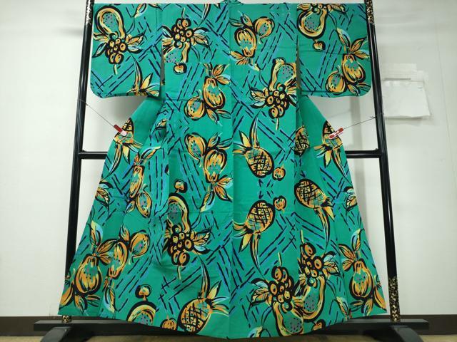 平和屋着物∴夏物 浴衣 注染 パイナップル パパイア 成り物 綿 逸品 CABH1386ng
