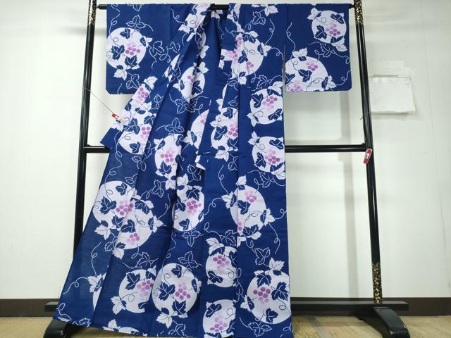 平和屋着物∴夏物 浴衣 満月 葡萄蔦の葉文 綿 逸品 未使用 CABH1389ng